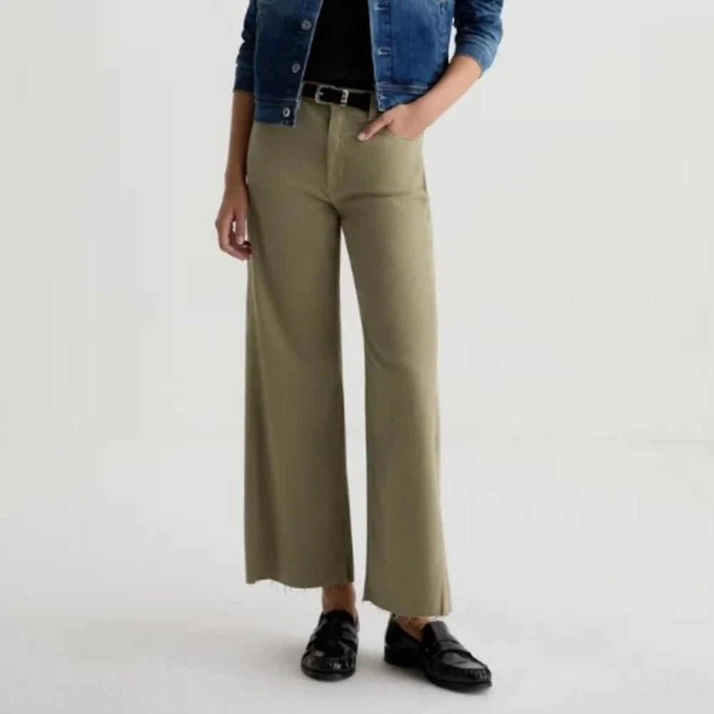 Adriano Goldschmied AG Saige Wide-Leg Crop Jeans Dusty Sage Green Sz 30 - Picture 1 of 8